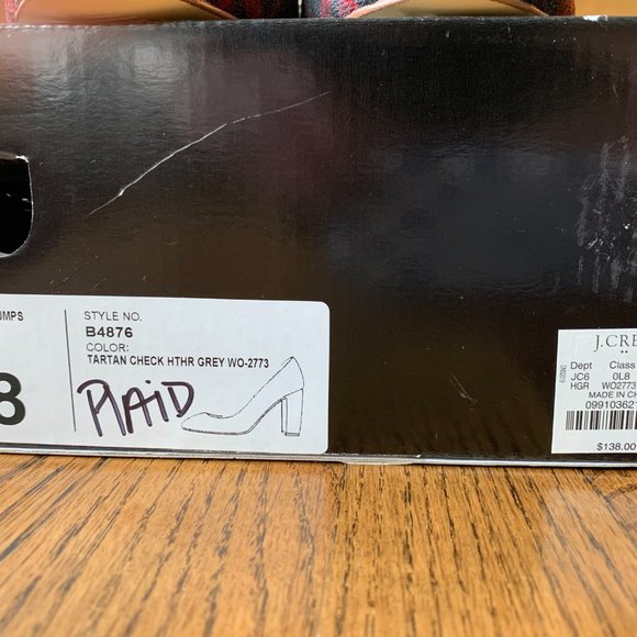 J Crew Plaid Pumps- heather grey NWT Size 8 - Picture 5 of 7